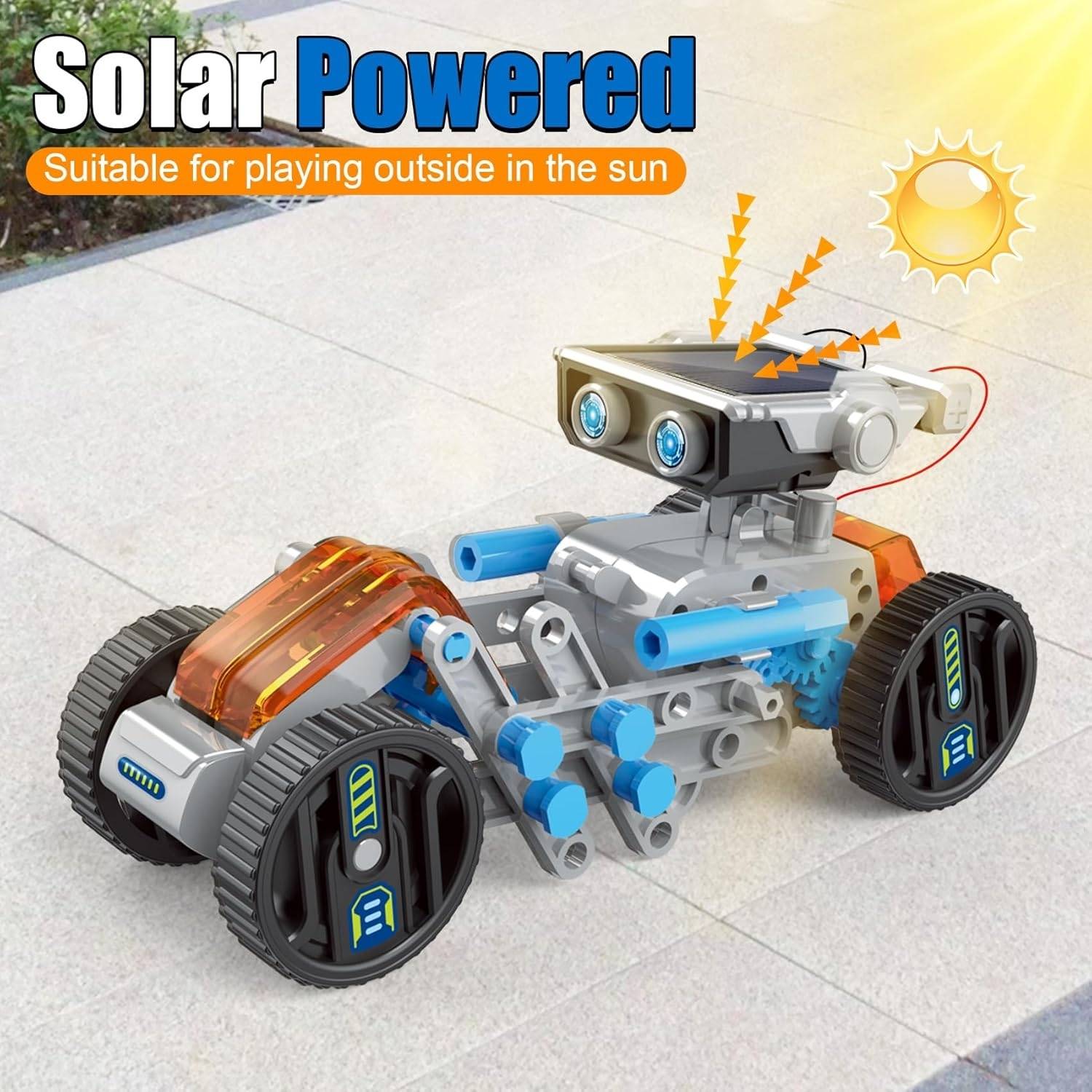 A child building a solar robot kit at a table